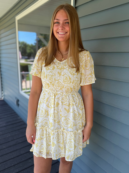 Yellow Floral Smocked Dress