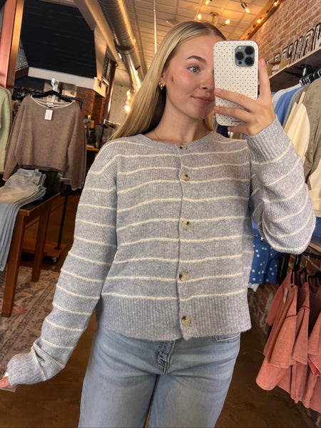 Sky Blue Striped Sweater Cardigan