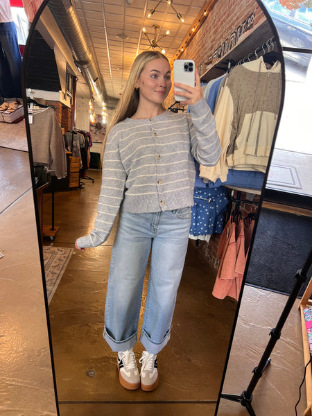 Sky Blue Striped Sweater Cardigan