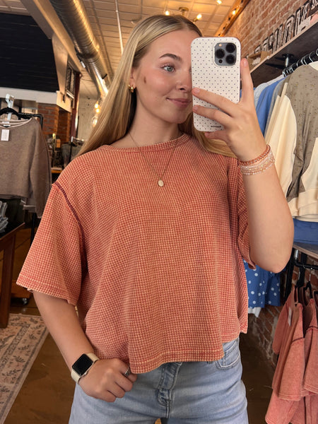 Coral Vintage Wash Short Sleeve Thermal Top