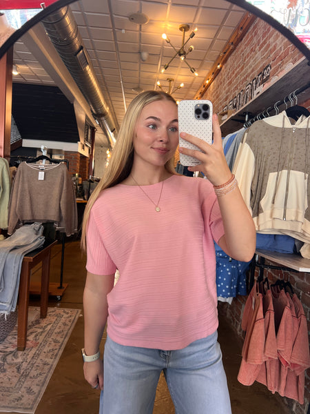 Pink Soft Ribbed Short Sleeve Top