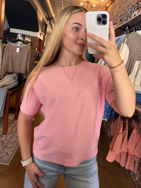 Pink Soft Ribbed Short Sleeve Top