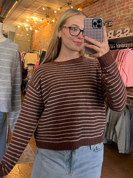 Rust Striped Waffle Knit Sweater