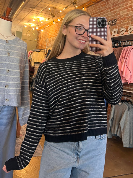 Navy Striped Waffle Knit Sweater