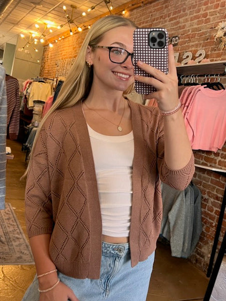 Marsala Pointelle Open Knit Cardigan