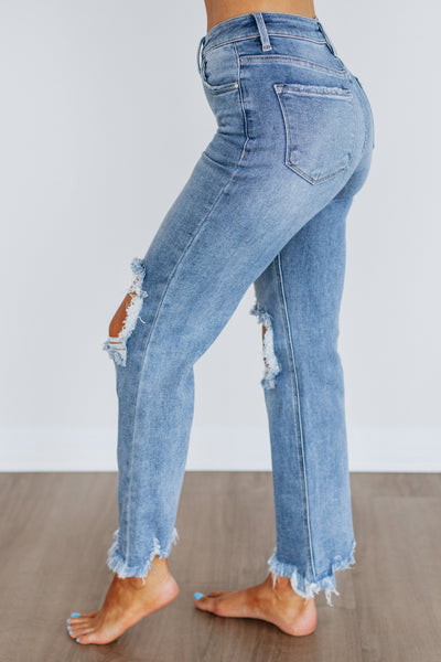 Risen Charlie High-Rise Distressed Cropped Straight Jeans