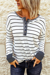Black & White Striped Color-Block Waffle Knit Top