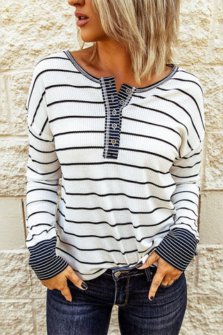 Black & White Striped Color-Block Waffle Knit Top