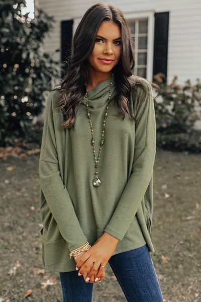 Olive Cowl Neck Tunic Sweater