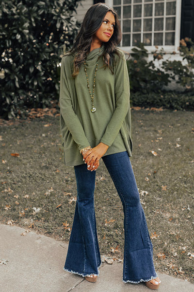 Olive Cowl Neck Tunic Sweater