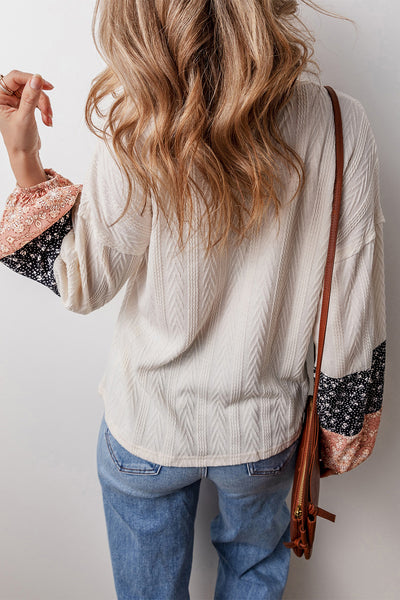 Beige & Floral Drawstring Top