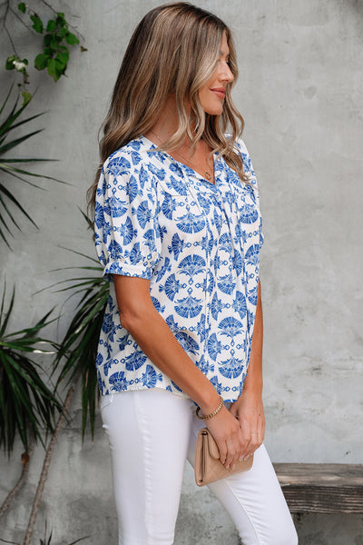 Sky Blue Geometric Tassel Detail Top