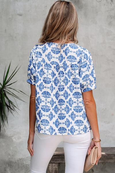 Sky Blue Geometric Tassel Detail Top