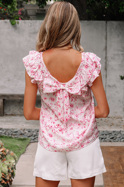 Pink Floral Bow Detail Top