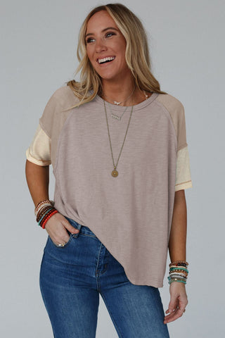 Taupe Exposed Seam Color-Block Tee