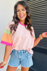 Oversized Pink Color-Block Top