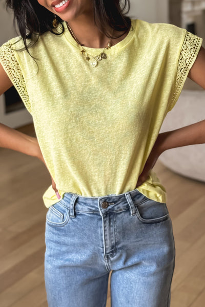 Butter Yellow Lace Sleeve Tee