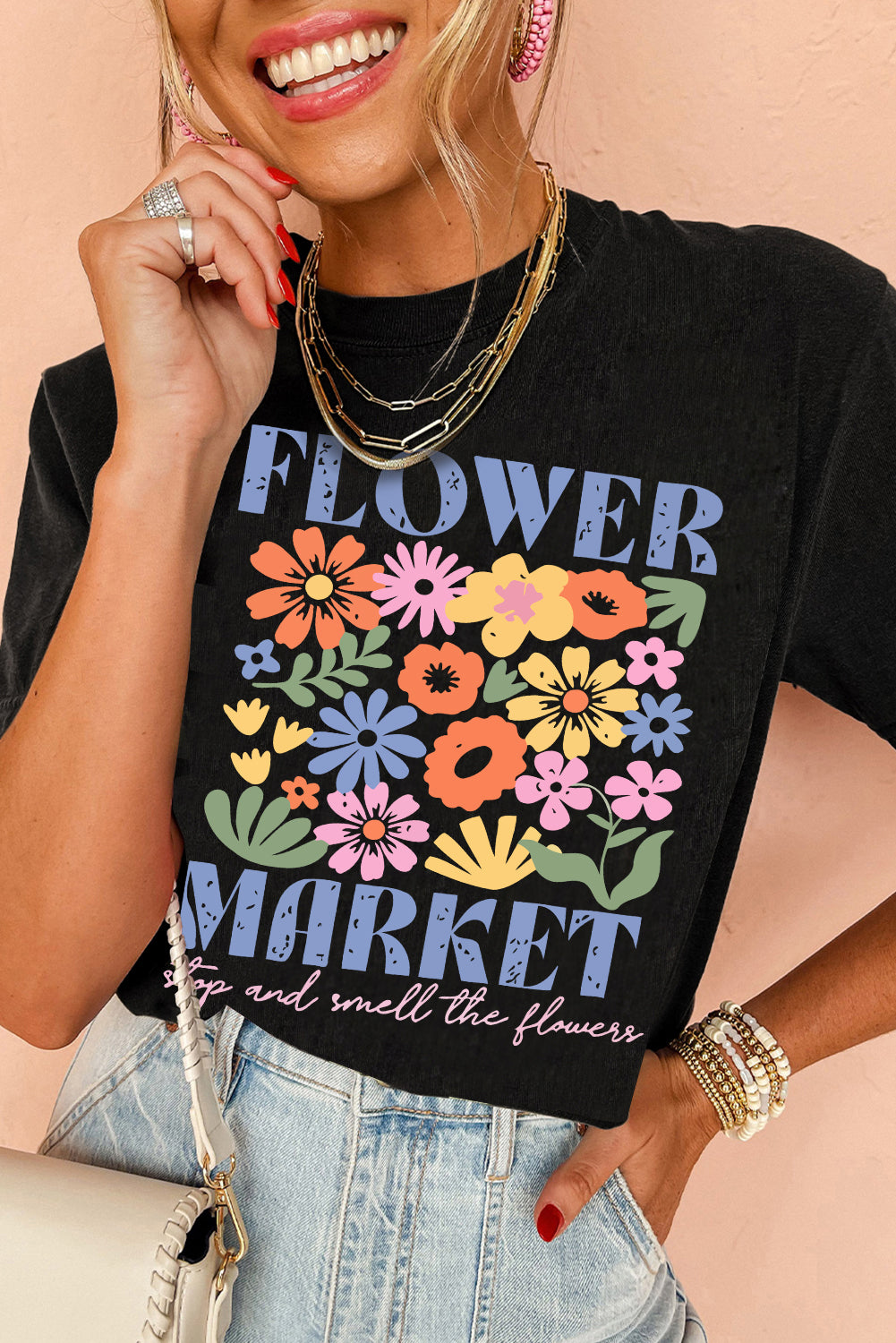 Black Flower Market Graphic Tee