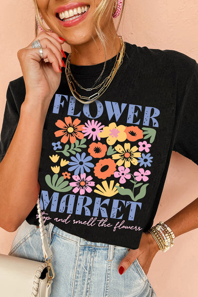 Black Flower Market Graphic Tee