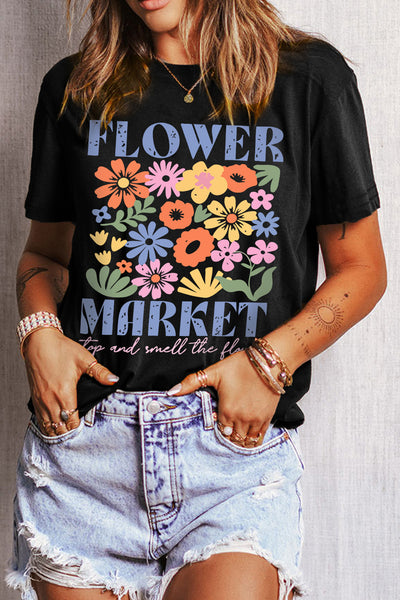 Black Flower Market Graphic Tee