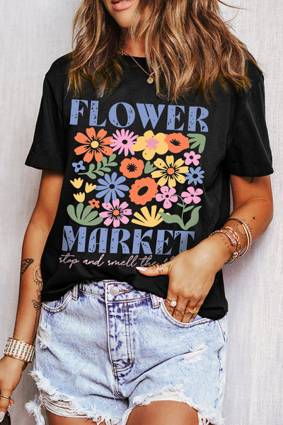 Black Flower Market Graphic Tee