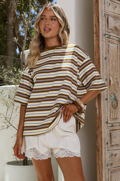 Toffee Striped Oversized Boyfriend Tee