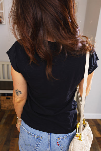 Black Cutout Detail V-Neck Top