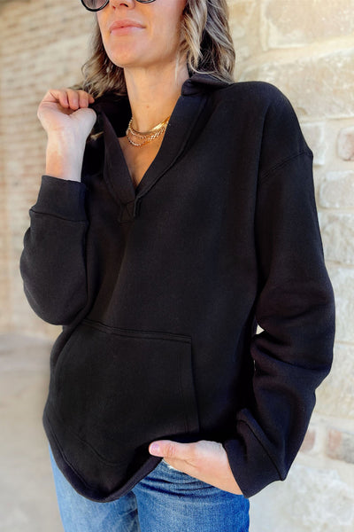 Black V-Neck Collared Sweatshirt