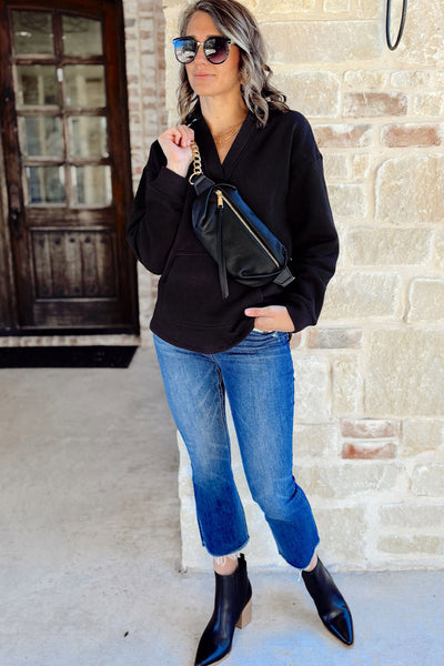 Black V-Neck Collared Sweatshirt