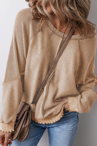 French Beige Waffle Knit Sweatshirt