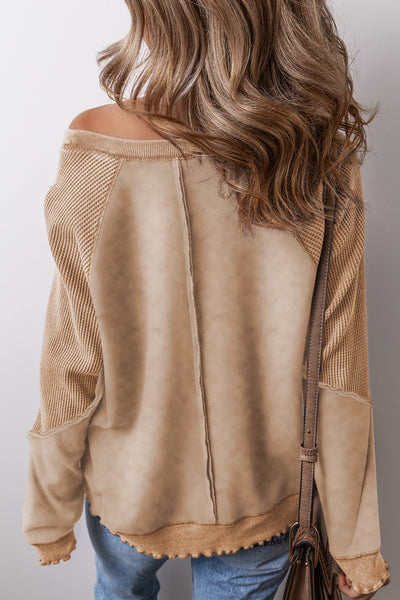 French Beige Waffle Knit Sweatshirt