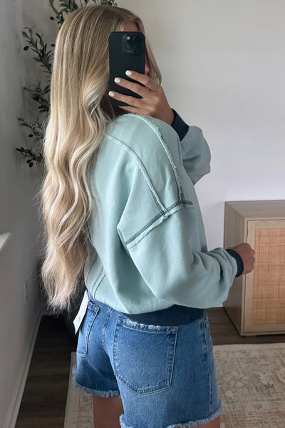 Ice Blue & Navy Exposed Seam Sweatshirt