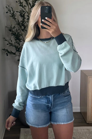 Ice Blue & Navy Exposed Seam Sweatshirt