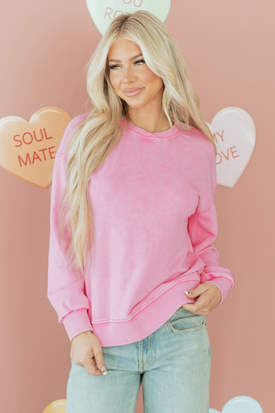 Bright Pink Mineral Wash Crewneck Sweatshirt