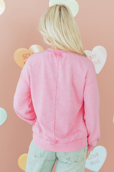 Bright Pink Mineral Wash Crewneck Sweatshirt