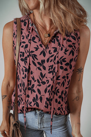 Brown Leaf Sleeveless Blouse