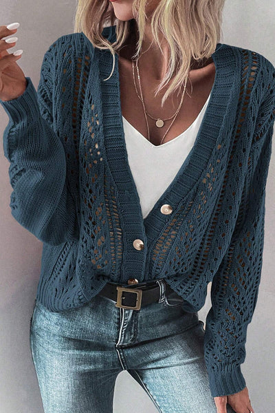 Deep Teal Open Knit Cardigan