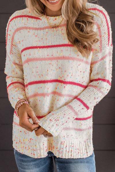 Pink Striped Confetti Knit Sweater