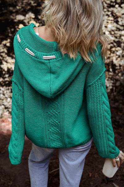 Sea Green Cable Knit Hooded Sweater