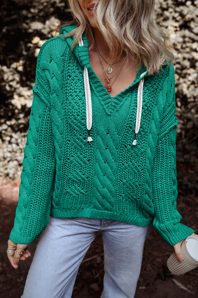 Sea Green Cable Knit Hooded Sweater