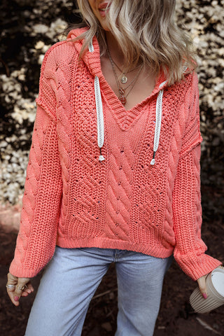 Coral Cable Knit Hooded Sweater