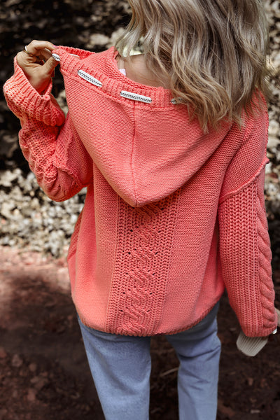 Coral Cable Knit Hooded Sweater