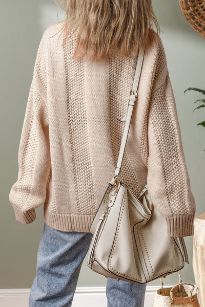 Khaki Cable Knit Ribbed Sweater