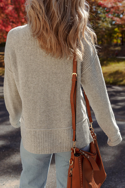 Gray Waffle Knit Mockneck Sweater
