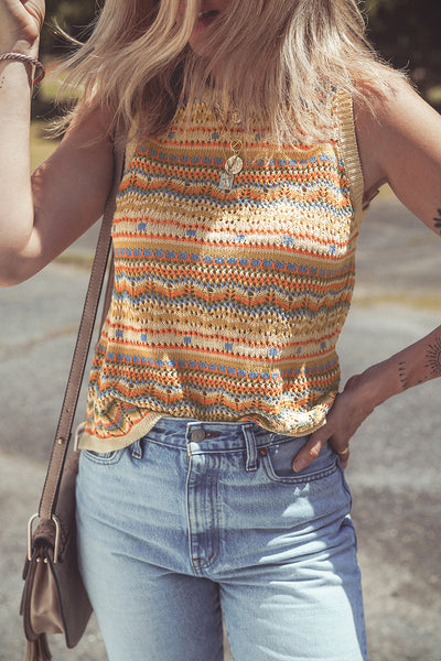 Brown Stripe Crochet Sweater Tank