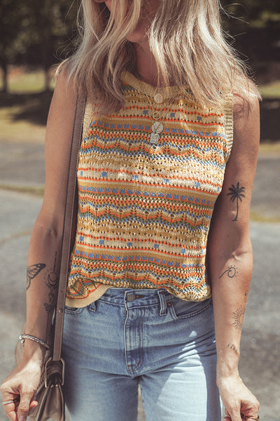 Brown Stripe Crochet Sweater Tank