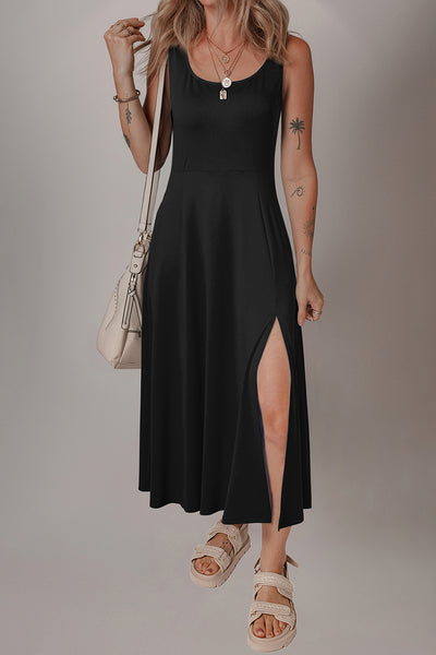 Black Sleeveless Split Midi Dress