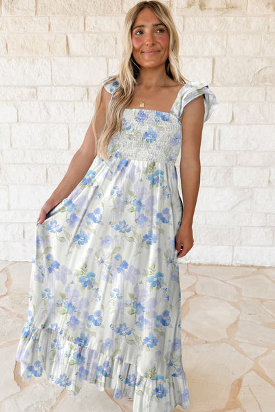 Ivory & Blue Floral Maxi Dress