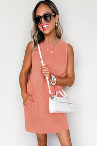 Coral Mineral Wash Tank Mini Dress with Pockets