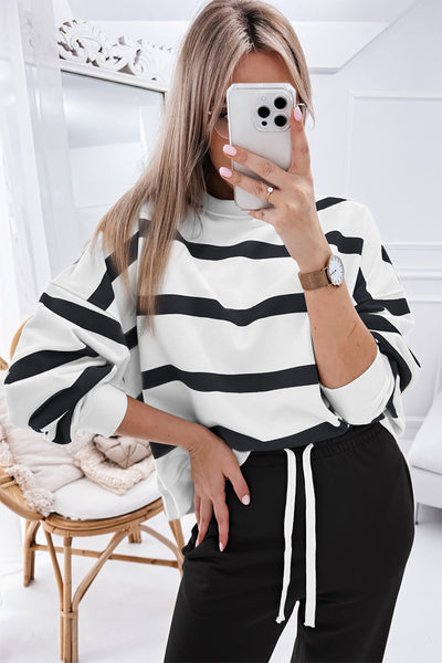 Black Striped Pullover & Joggers Set